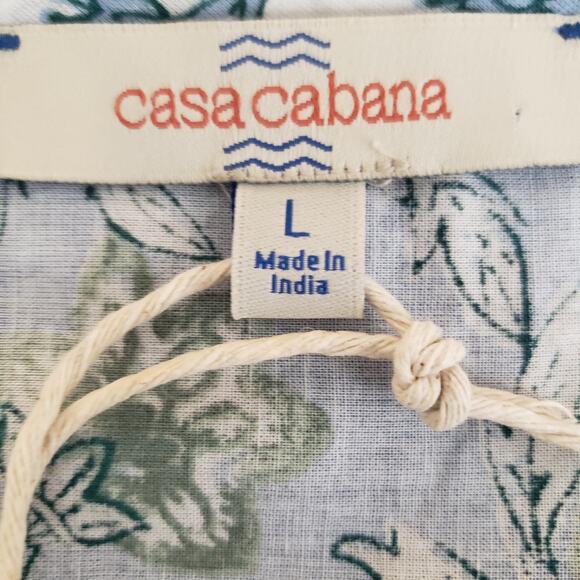 NWT Casa Cabana Blue Floral Tasseled Keyhole Front Tie 3/4 Sleeve Boho Blouse L - Picture 11 of 14